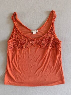 Vintage 1990s Orange Embroidered Tank Top